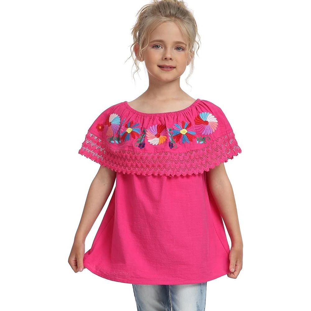 π$5 Pick!π Mexican Traditional Embroidered Off The Shoulder Peasant Lace Blouse - Picture 4 of 7